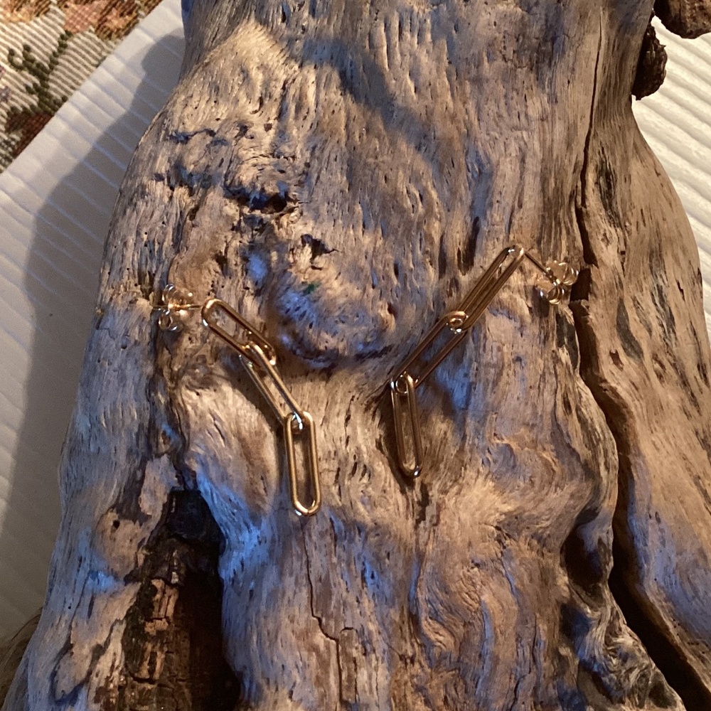 Gold Rectangle Paperclip Post Earrings - image 1